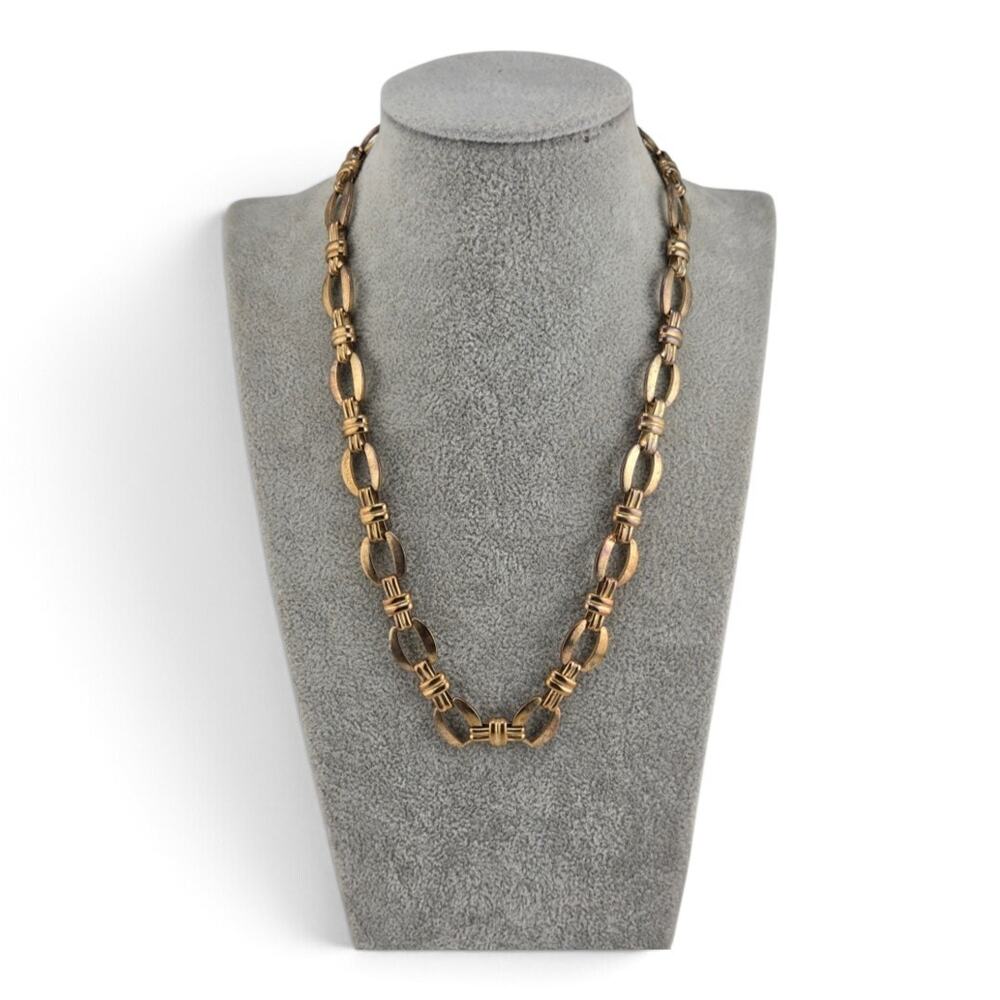 Vintage 1950s 60s Gold Tone Hong Kong Geometric Link Necklace 18.5" Original Tag